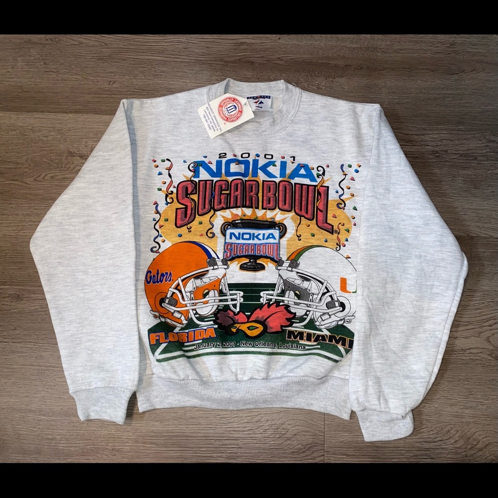 Vintage 2001 Sugar Bowl Miami vs Florida Crewneck Sweatshirt Youth Medium NWT.